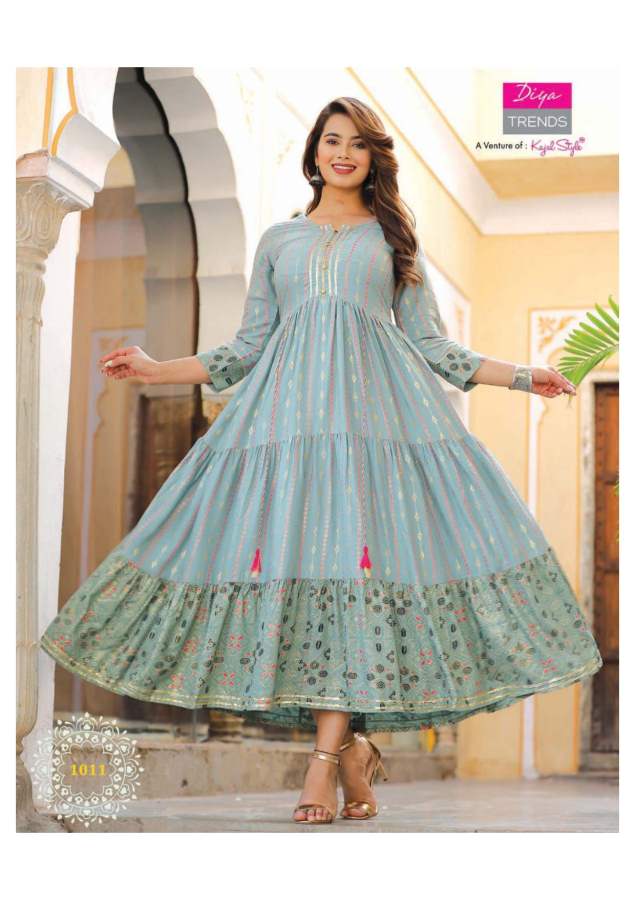 Groom 1 Ethnic Wear Rayon Printed Designer Latest Fancy Anarkali Kurti Collection